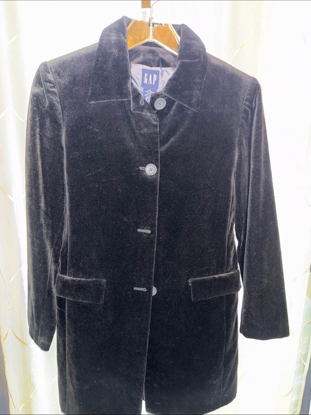 GAP Women's Black Velvet Single-Breasted Pea Coat